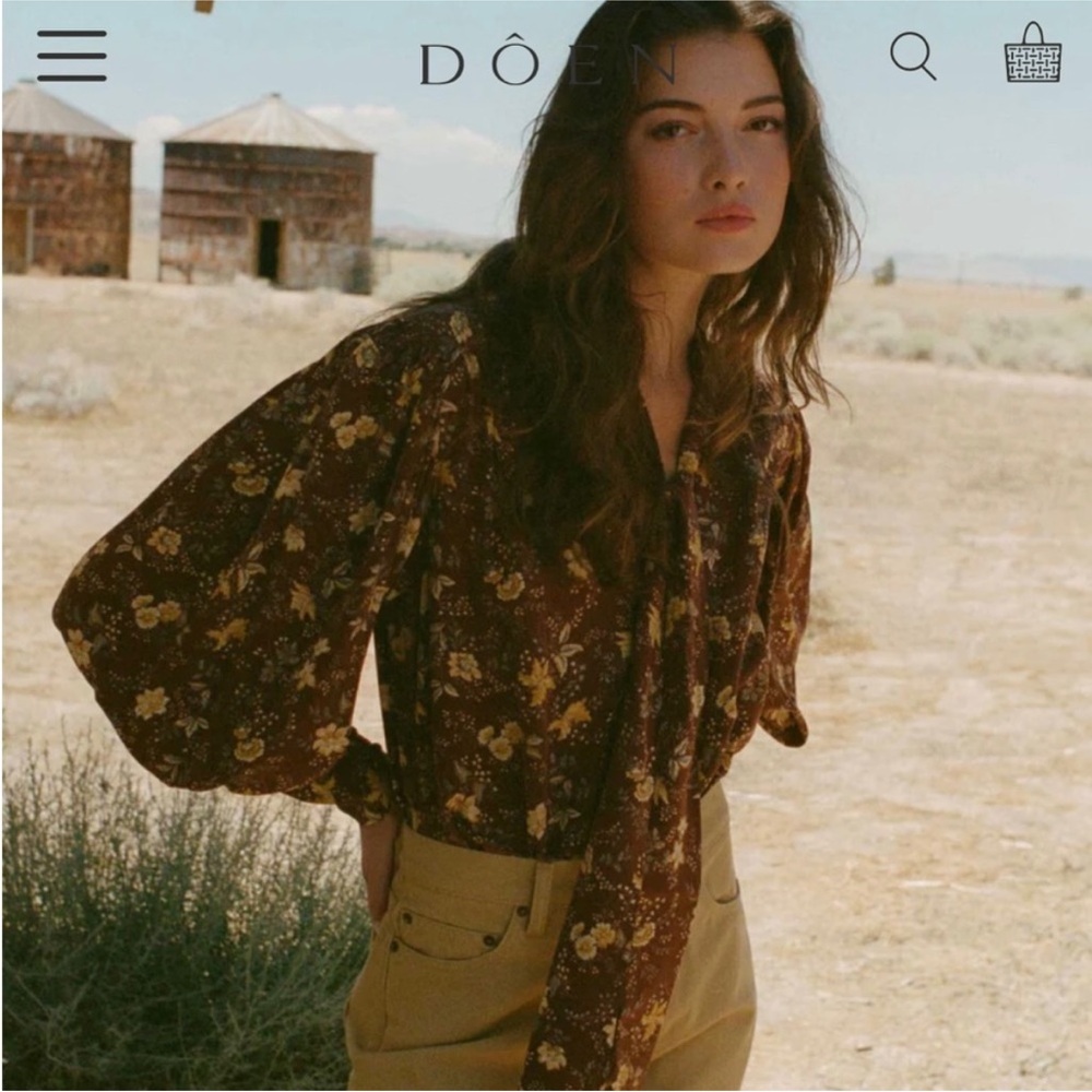 DOEN Corentin Silk top in cherrywood floral print XL